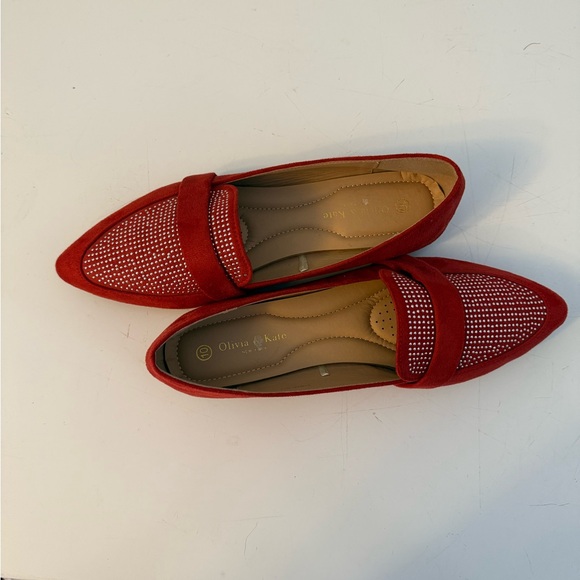 Olivia & Kate Red Faux Suede Flats with Rhinestones - Size 10 - Picture 6 of 16